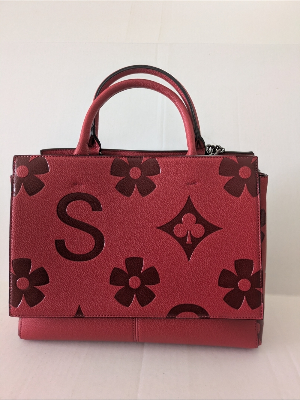 Designer Red Floral Monogram Tote